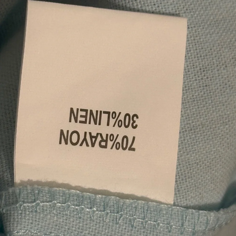 COOFANDY Men's Short Sleeve Button Down Shirt Light Blue Linen Blend‎ XXLarge